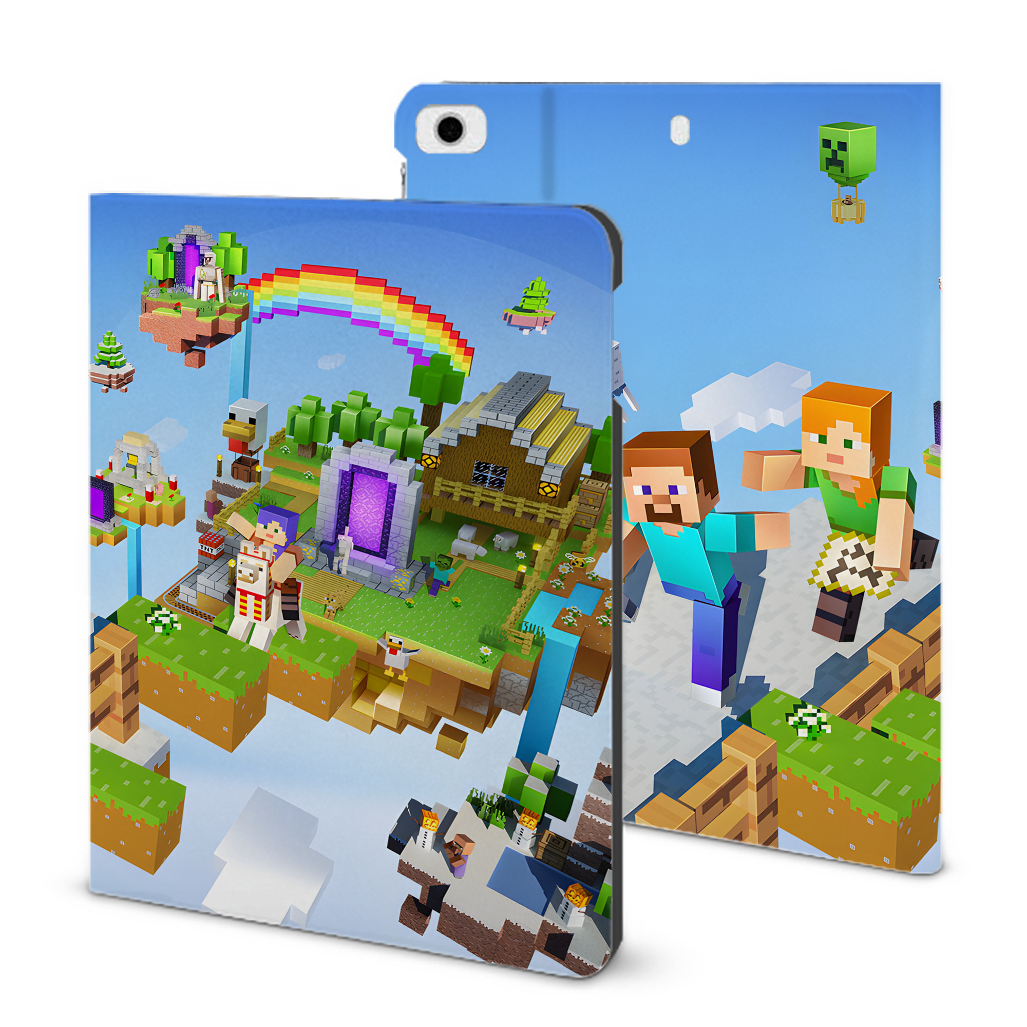 （画像用） マインクラフト ブロックの世界 Minecraft MC Block world IPad ケース ブック型 PUレザー TPU 耐衝撃 軽量 薄型 ペン収納なし 全面保護 IPad 各モデル対応